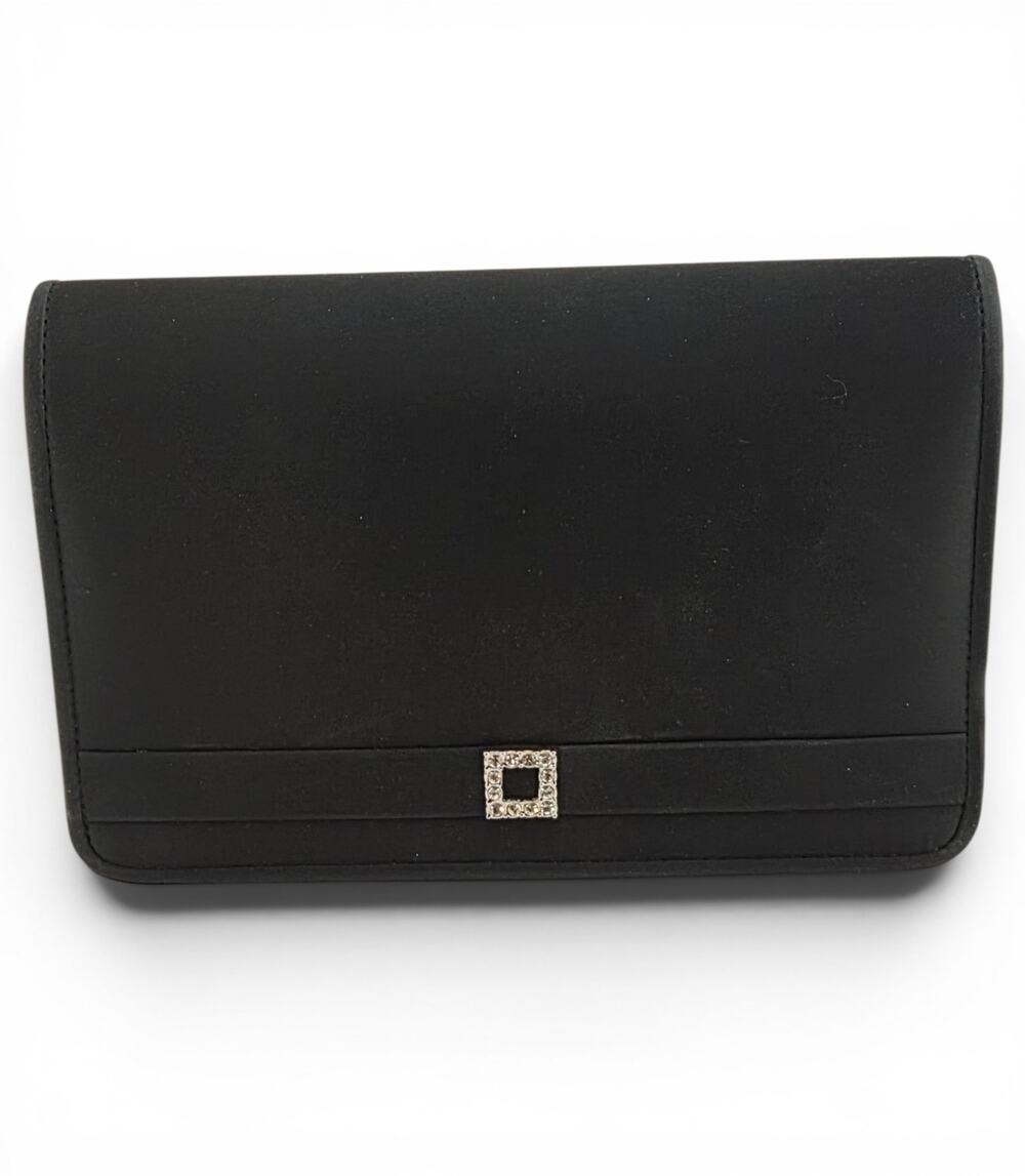 Valerie Stevens Black Satin Evening Bag Clutch Purse Rhinestone Accent